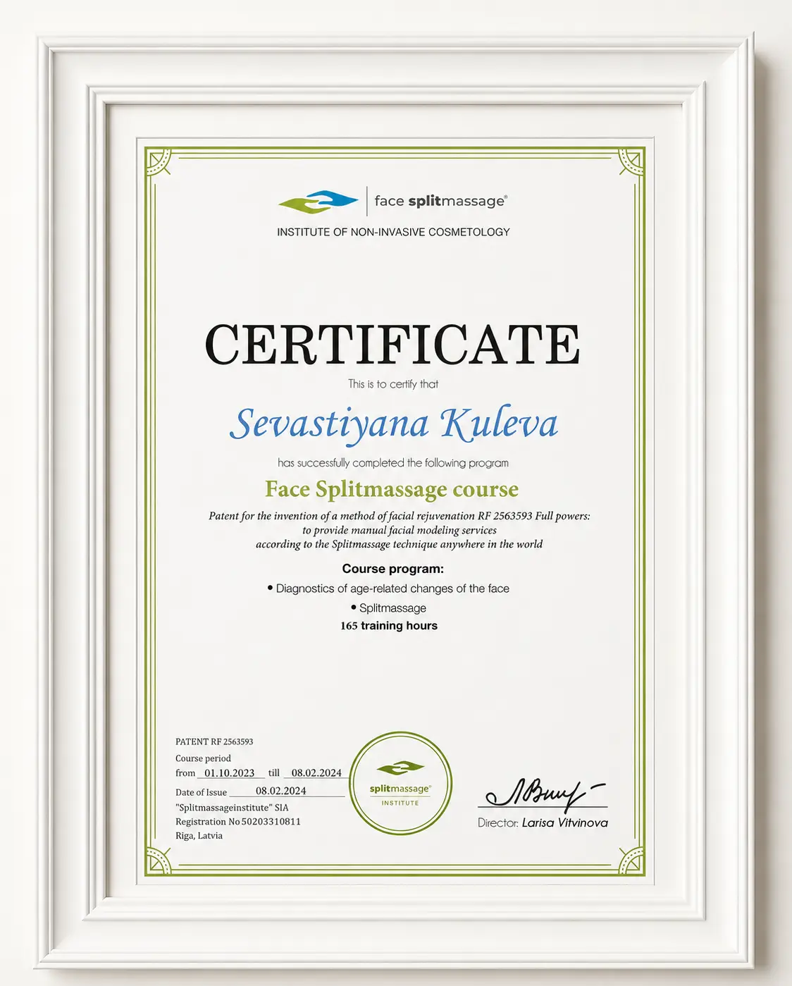 face splitmassage certificate sevastiyana